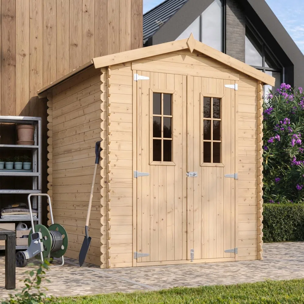 Casetta da Giardino in Legno per Esterni CON PAVIMENTO TRATTATO - L196xL186xA218 cm/ 2,82 m2 - Piccola Casetta in Legno, Rimessa Attrezzi, Deposito Bici - TIMBELA M320C+M320G