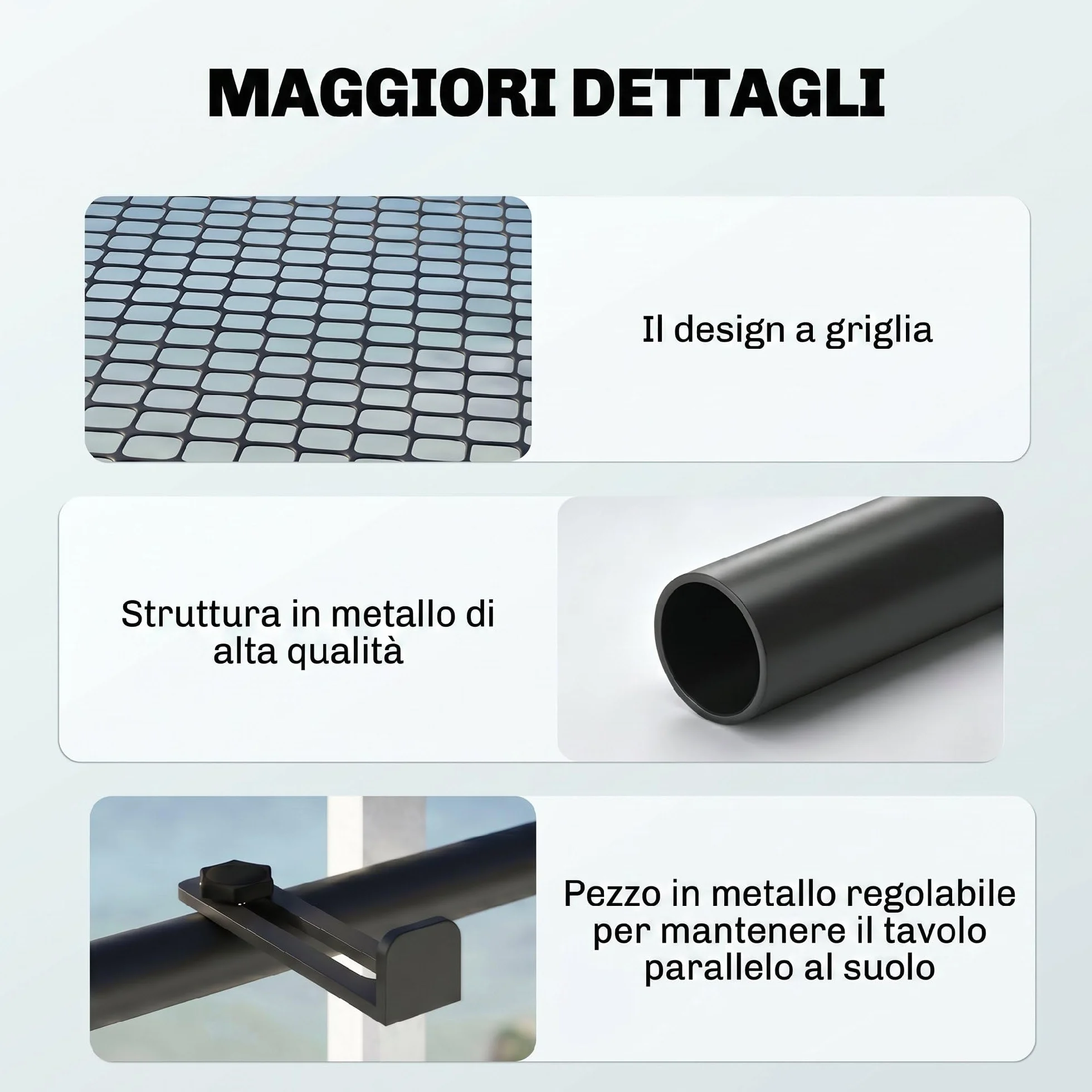 Outsunny Tavolino da Appendere alla Ringhiera del Balcone Regolabile in Altezza Ferro 60 x 45 x 50 cm Nero