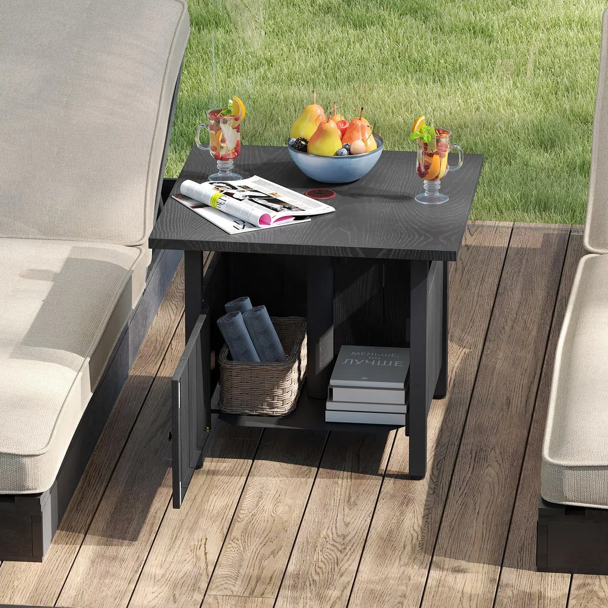 RELAX4LIFE 2 in 1 Tavolino Laterale in Metallo con Foro per Ombrellone 5cm Manopole Regolabili Tavolo da Giardino 80KG 55,5x55,5x48cm