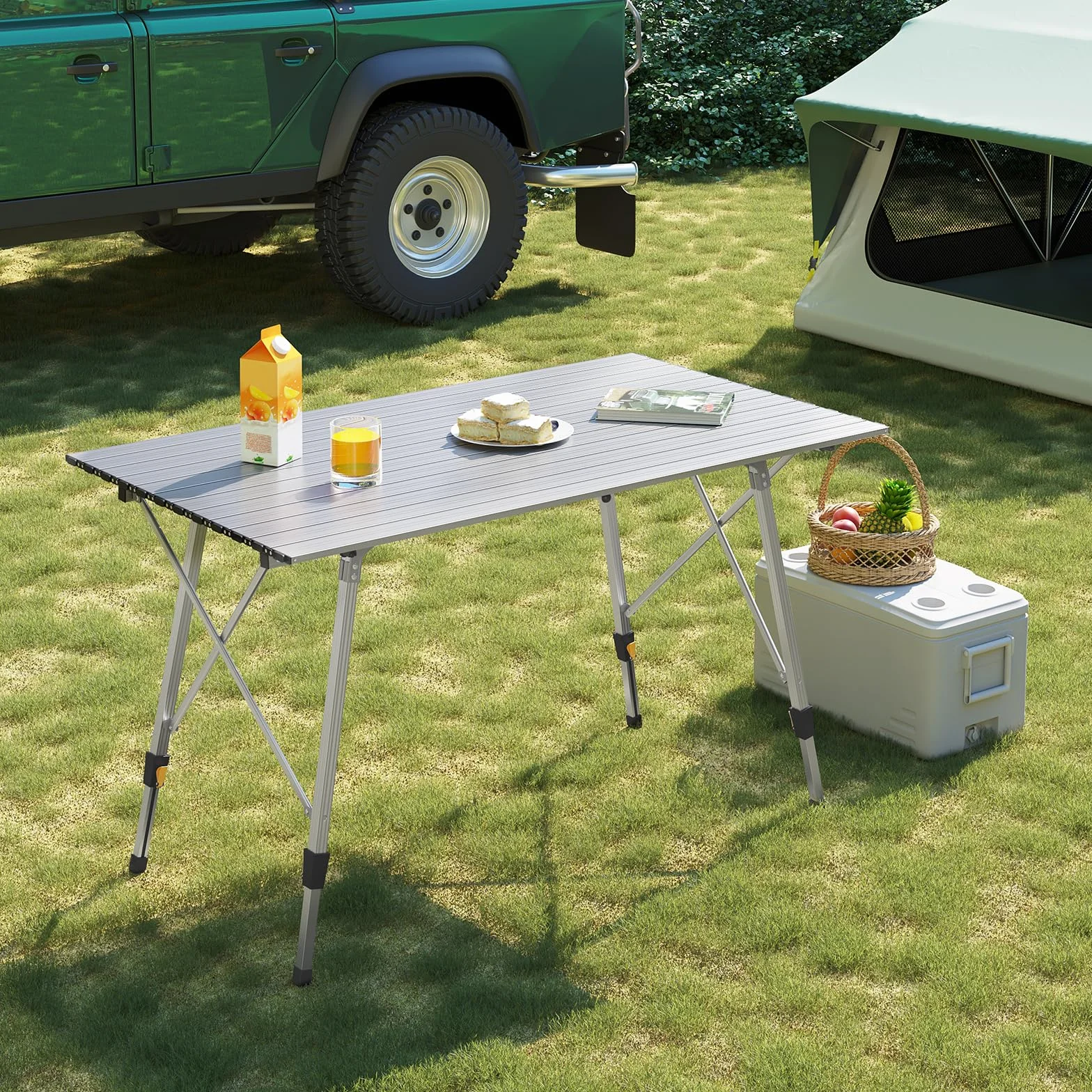 WOLTU Tavolo da Campeggio Pieghevole in Alluminio Altezza Regolabile 120x68,5x59/78,5 cm