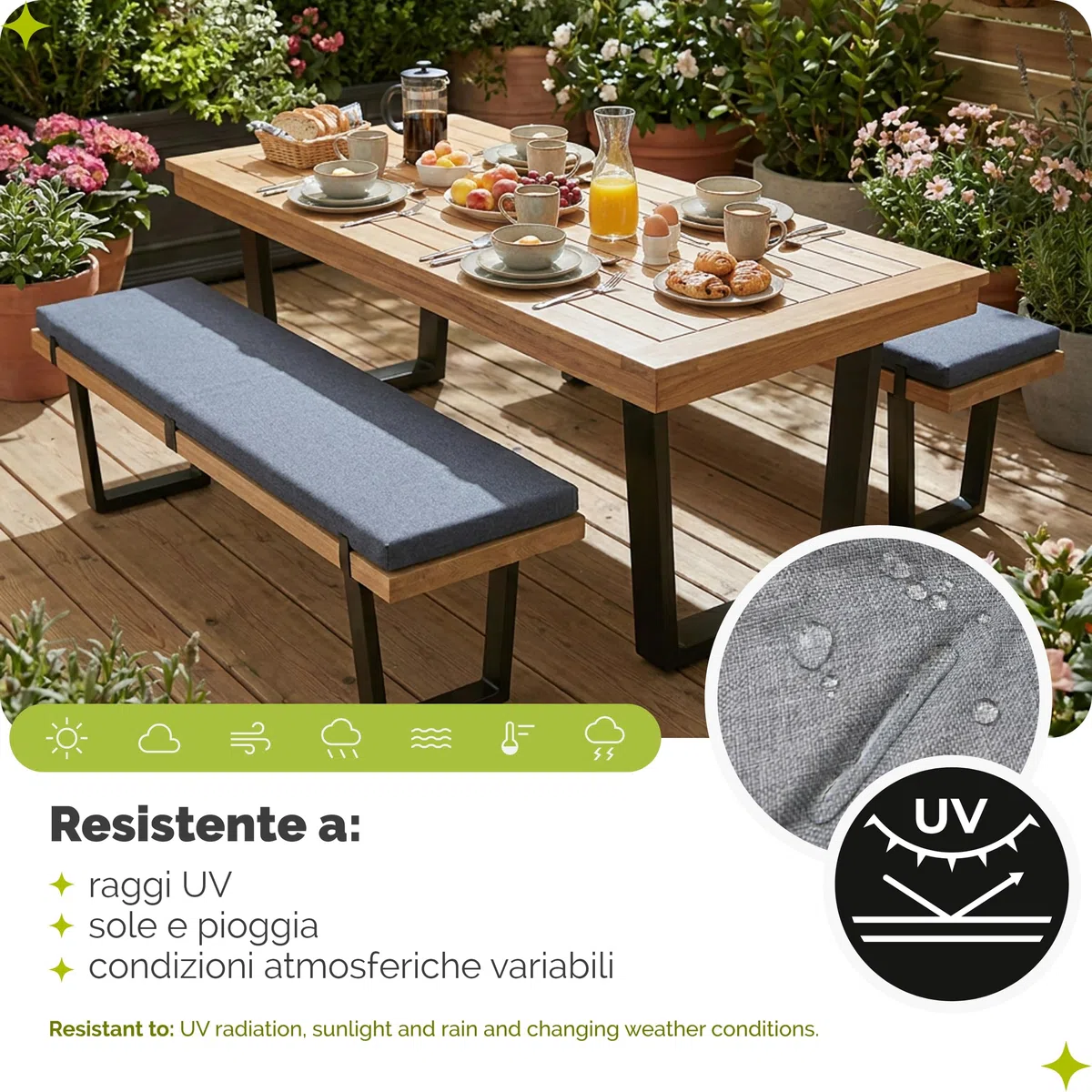 Garronda Impermeabile Cuscino per Panca da Esterno 100 x 40 in Poliestere Antracite