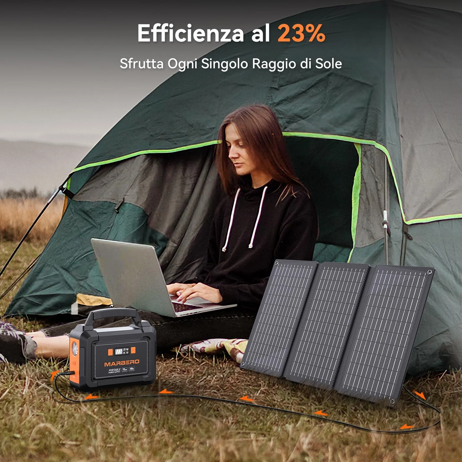 MARBERO Centrale Elettrica Portatile 26,400mAh con Pannello Solare Pieghevole da 30W Power Station 150W con Uscite DC per Strada, Avventura, Campeggio, Casa, Interruzione di Corrente