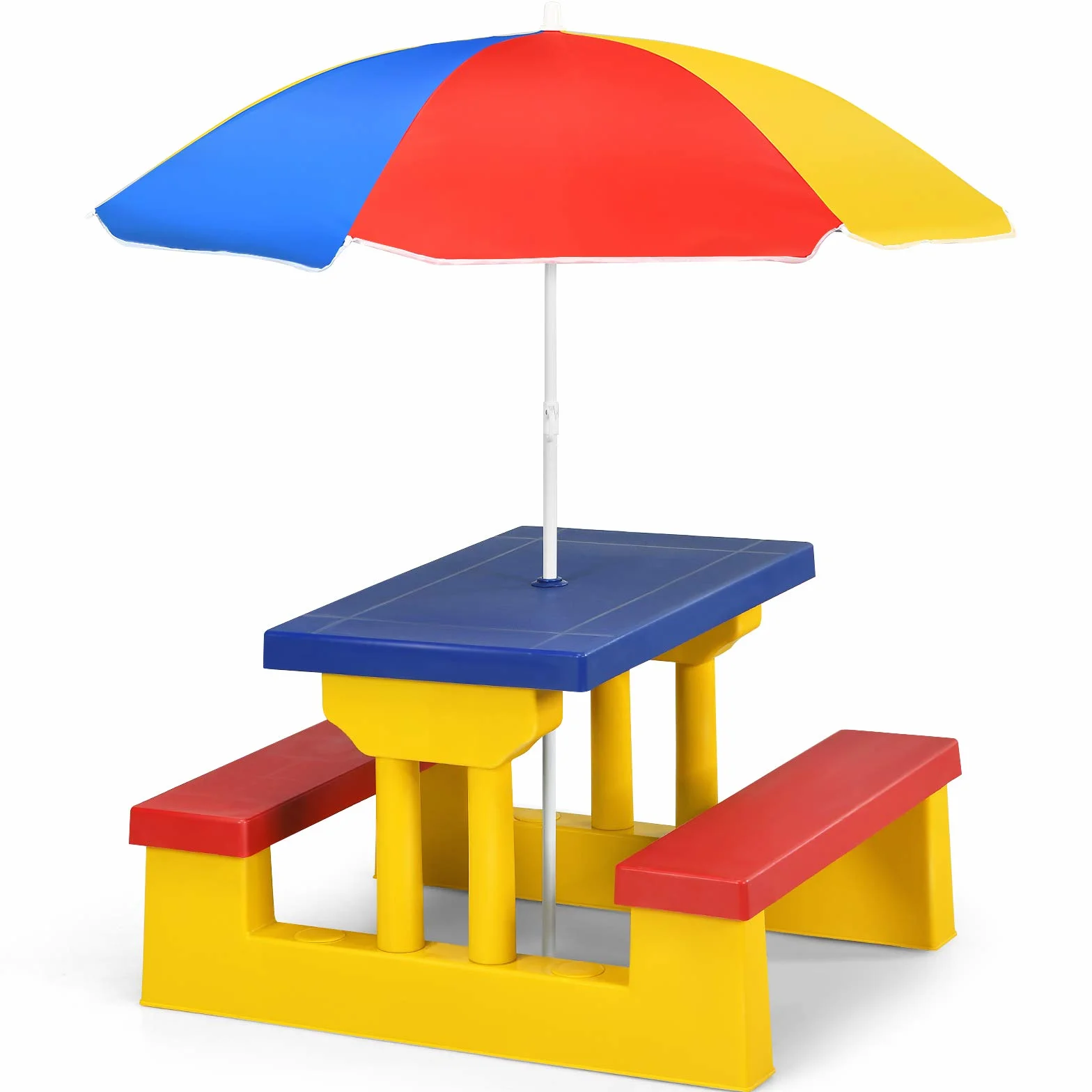 GIANTEX Tavolo da Picnic per Bambini con Parasole Pieghevole Giallo Rosso Blu