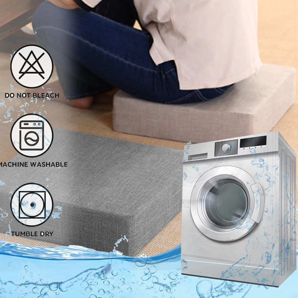 Cuscino Quadrato da Pavimento Memory Foam Antiscivolo Sfoderabili 55x55x15cm Interno Esterno