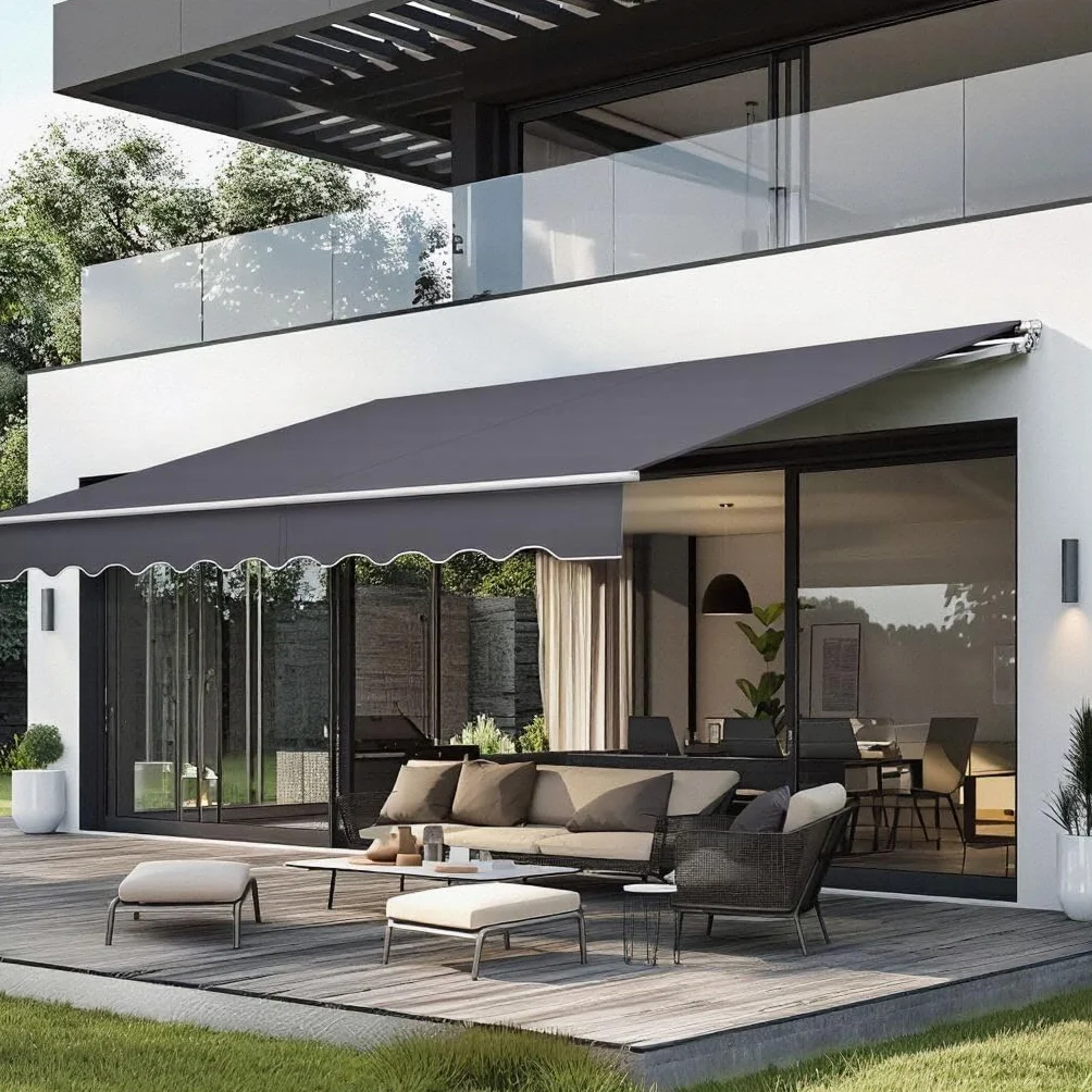 Tenda da sole per balcone con manovella impermeabile antipolvere altezza regolabile grigio scuro 3,6 x 3 m