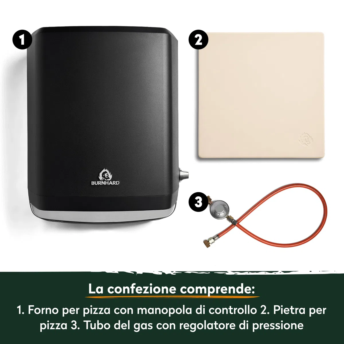 Forno per pizza a gas BURNHARD TONY 5,9 kW 450°C 58,5x47,7x24,8 cm con pietra refrattaria in cordierite portatile