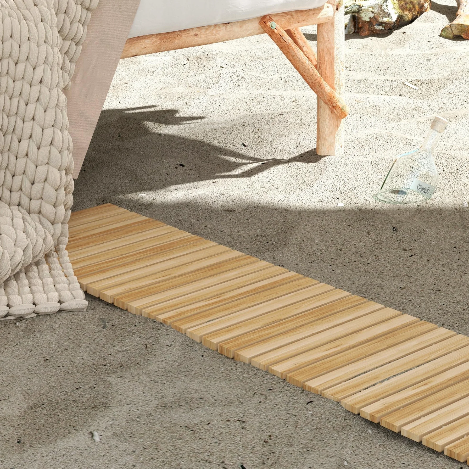 Outsunny Sentiero da Giardino in Legno 120x38 cm Dritto all'aperto Roll Up Outdoor Resistente alle intemperie Passerella Decorativa da Giardino per Matrimonio in Spiaggia Festa Naturale