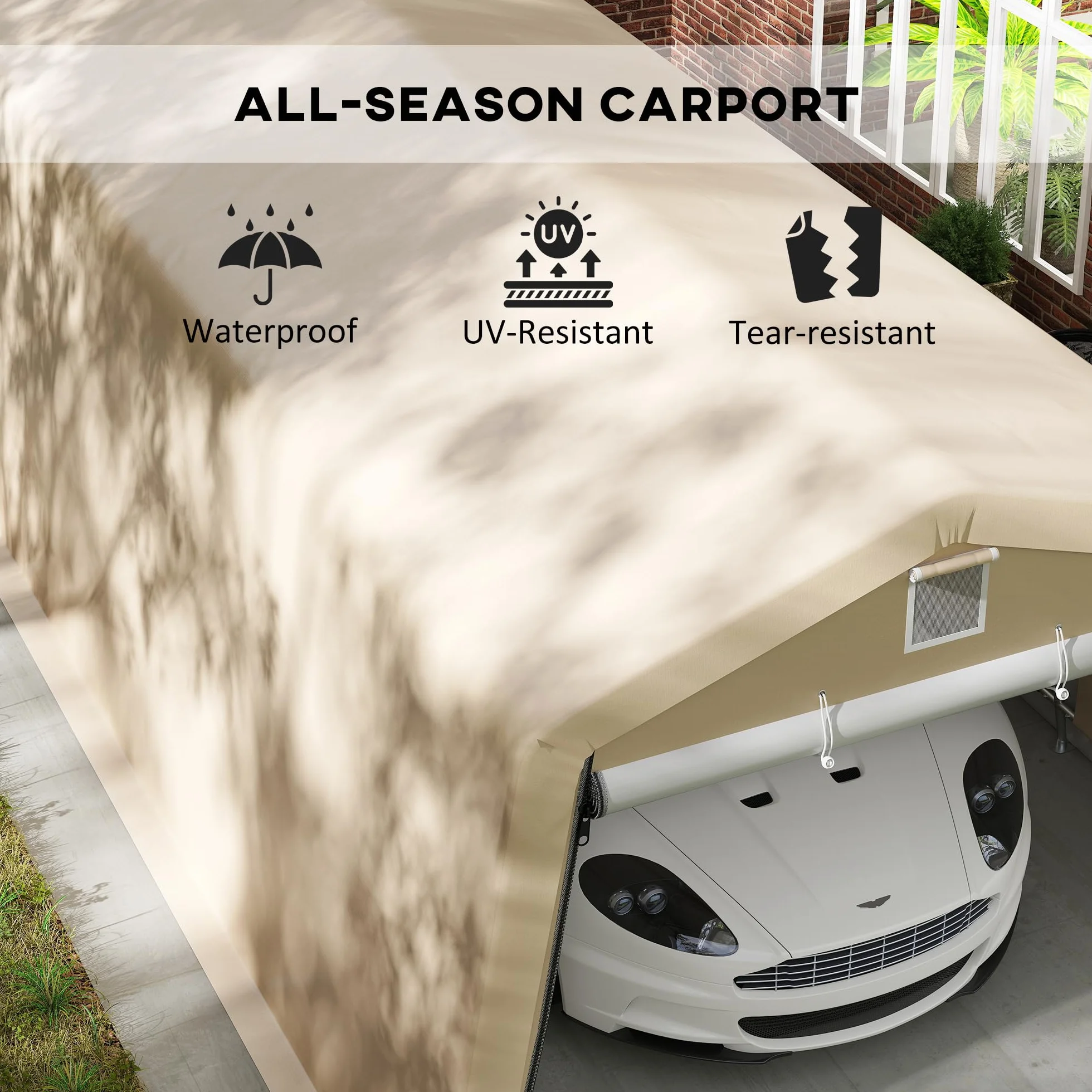 Outsunny Tente garage carport 6,2L x 3,3l x 2,4H m acciaio zincato PE 150 g/m² impermeabile anti-UV