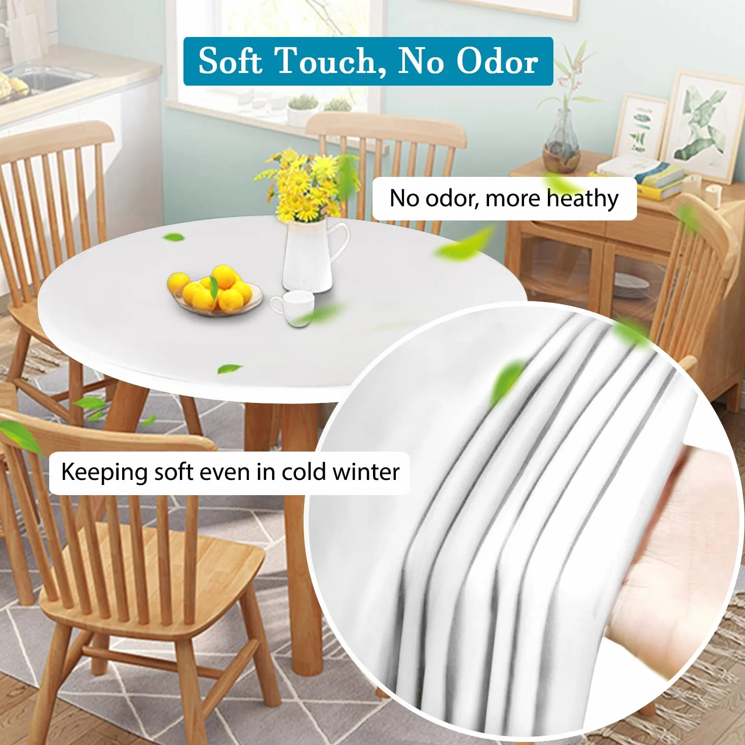 Doppia PU Rotondo Fitted Tovaglia Anti-Tear Elastica Impermeabile Antiolio Bianco 57''-60''