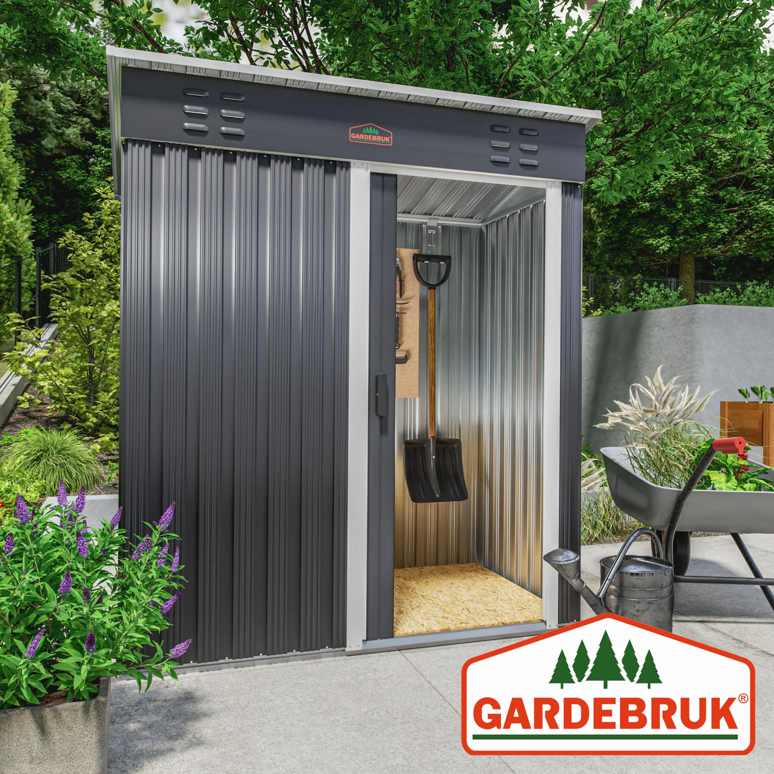 GARDEBRUK Casetta da Giardino Porta Attrezzi 185x165x90cm 1,5m² con Porta Scorrevole Armadio da Esterno in Metallo