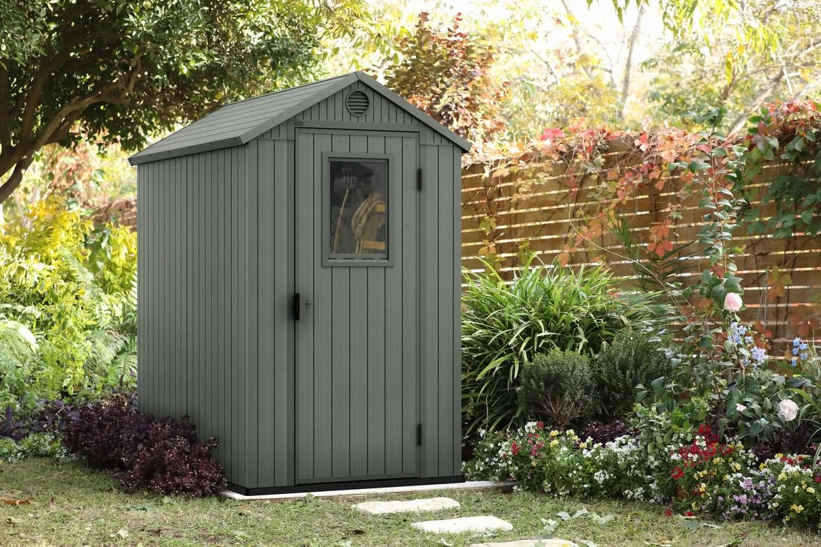 Keter Darwin 4x6 Casetta da Giardino 2 m² Verde Salvia Effetto Legno