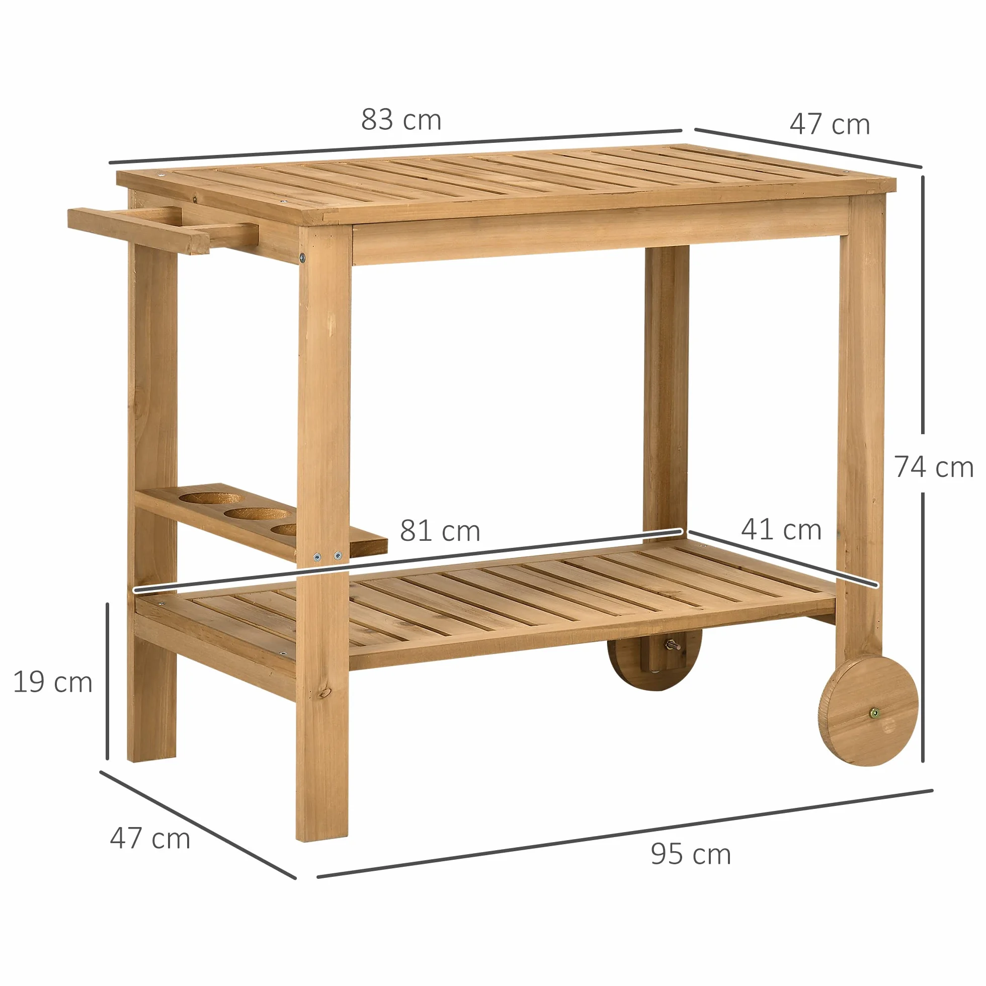 Outsunny Carrello Portavivande da Giardino in Legno di Abete 95x47x74 cm
