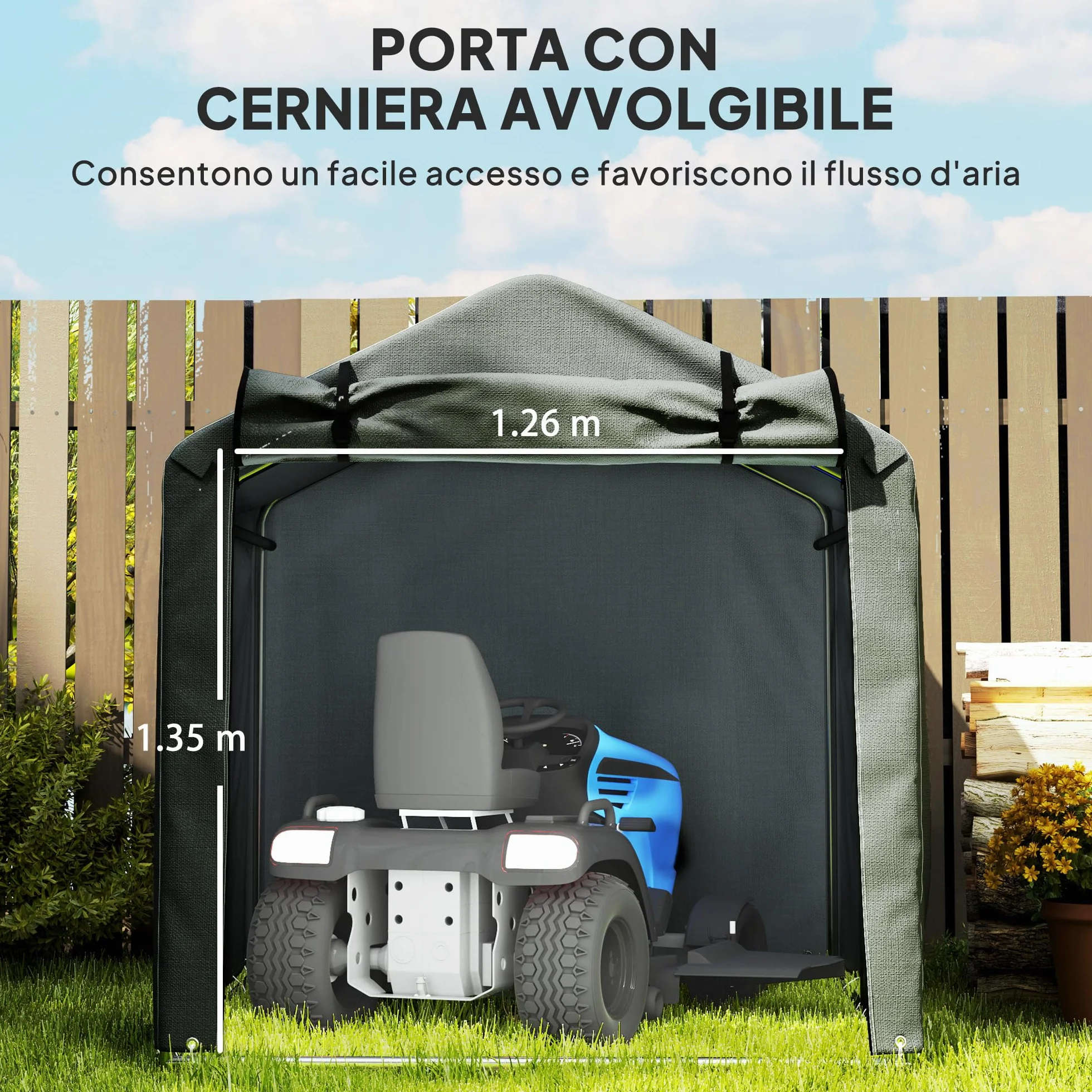 Outsunny Tenda Garage 2.2x1.6 m Ingresso Avvolgibile Metallo Zincato PE Moto Attrezzi Giardino Grigio Scuro