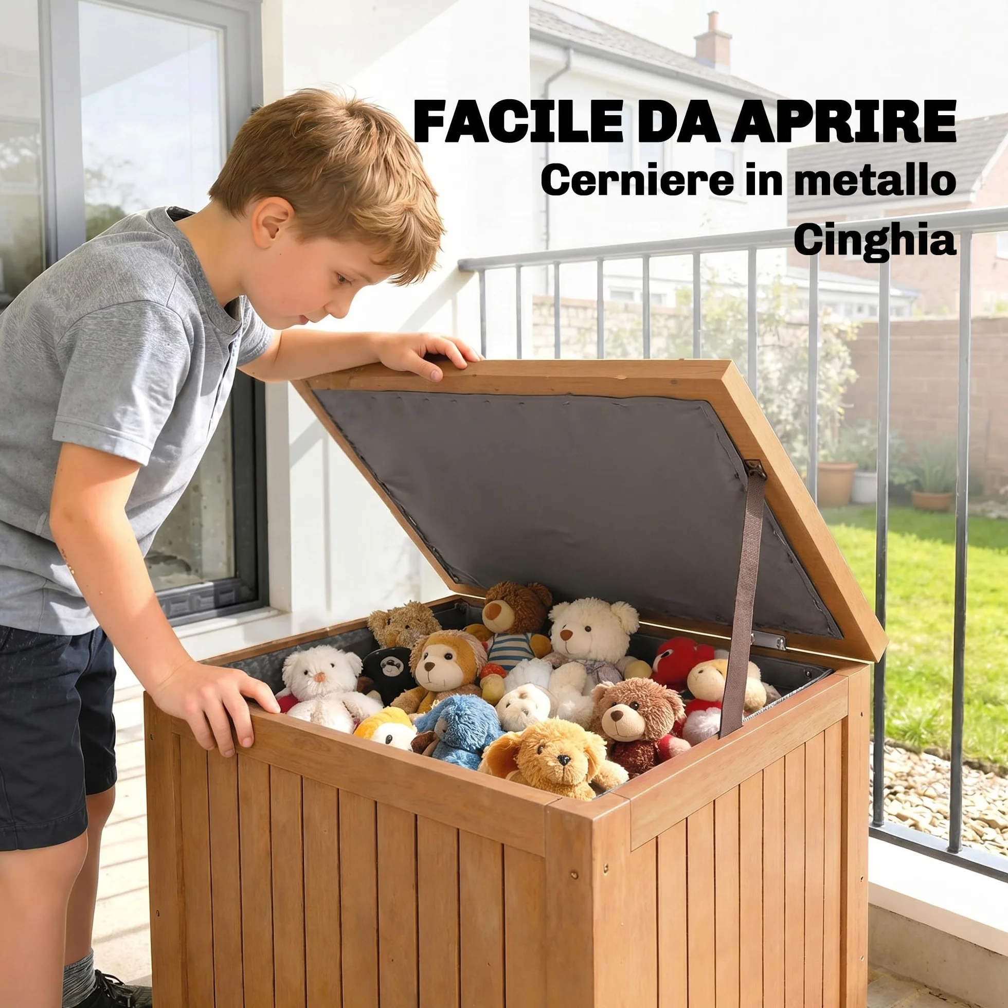 Outsunny Baule da Esterno 130L Legno Coperchio Cerniera, Contenitore Giardino Protezione UV, 63x51x58.5 cm, Marrone