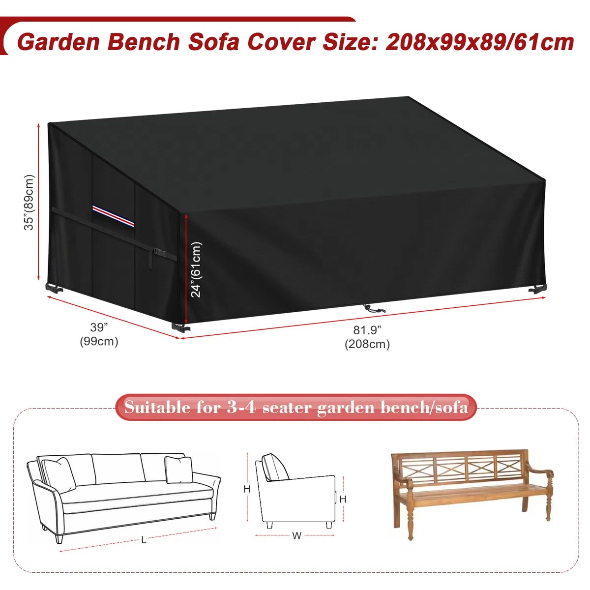 LAMUNI Copertura Divano Esterni 3-4 Posti Copertura Panca da Giardino Telo Copridivano da Esterno Impermeabile Coperture per Panca Esterno 3 Posti Coperture per Divani da Giardino, 208x99x89/61cm