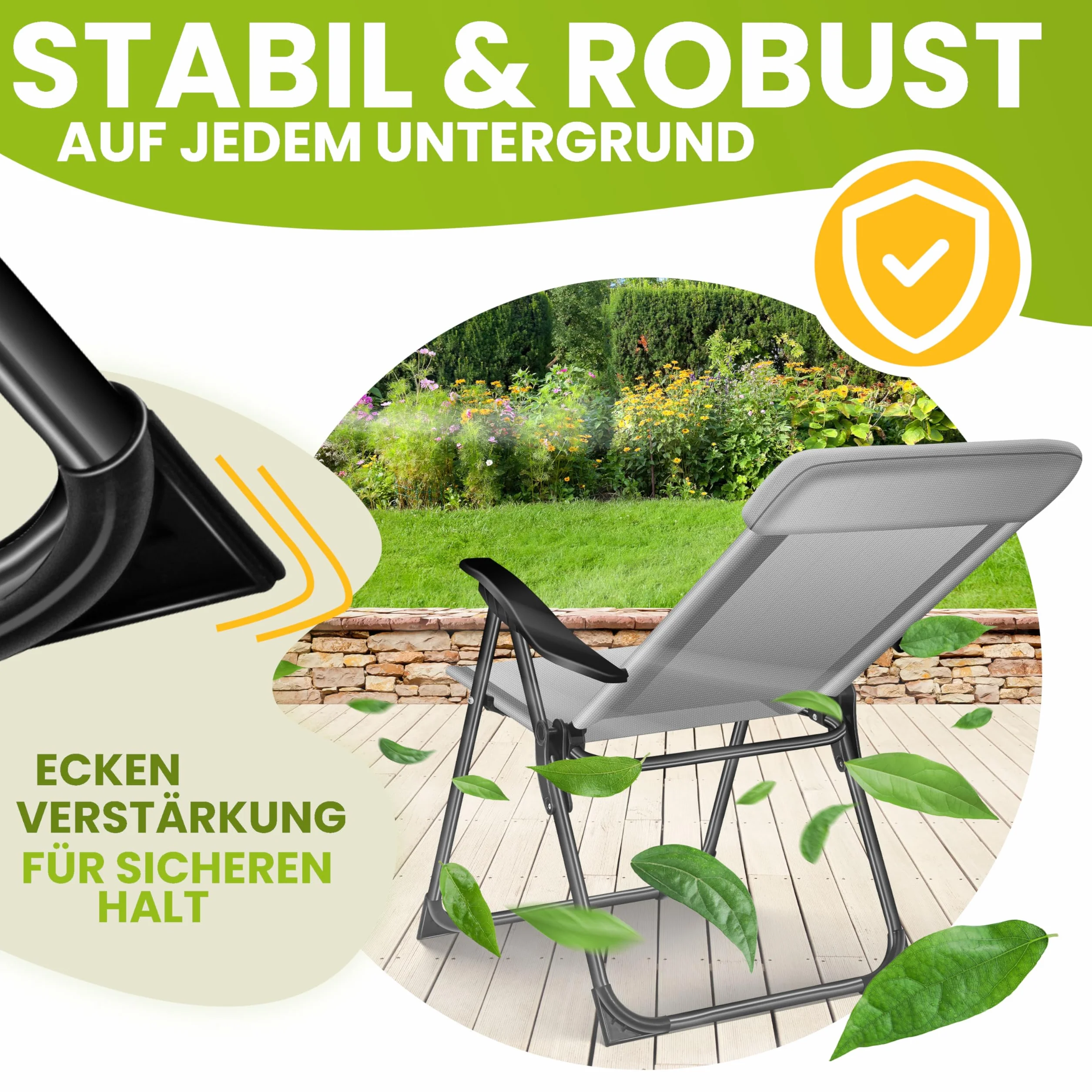 KESSER® Set di 2 sedie da Giardino, Sedia Pieghevole in Alluminio con Schienale Alto Regolabile in 7 direzioni con braccioli, Sedia da Balcone, Sedia da Campeggio Pieghevole Traspirante