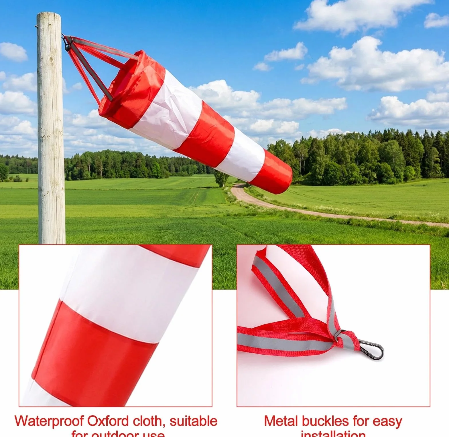 Manica a Vento per Esterni da 0,8 m, banderuola Resistente alle intemperie in Rosso e Bianco con riflettore, indicatore preciso della direzione del Vento per Giardino, Cortile, aeromodelli