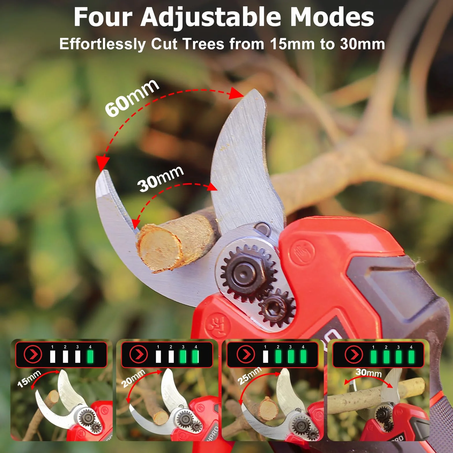 MHPRO Forbici Potatura a Batteria Brushless, Forbice Elettrica per Potatura 600W Con 2×Batterie 21V 2000mAh, Schermo LCD, per Frutteti, Paesaggistica e Giardinaggio Professionale,Rosso