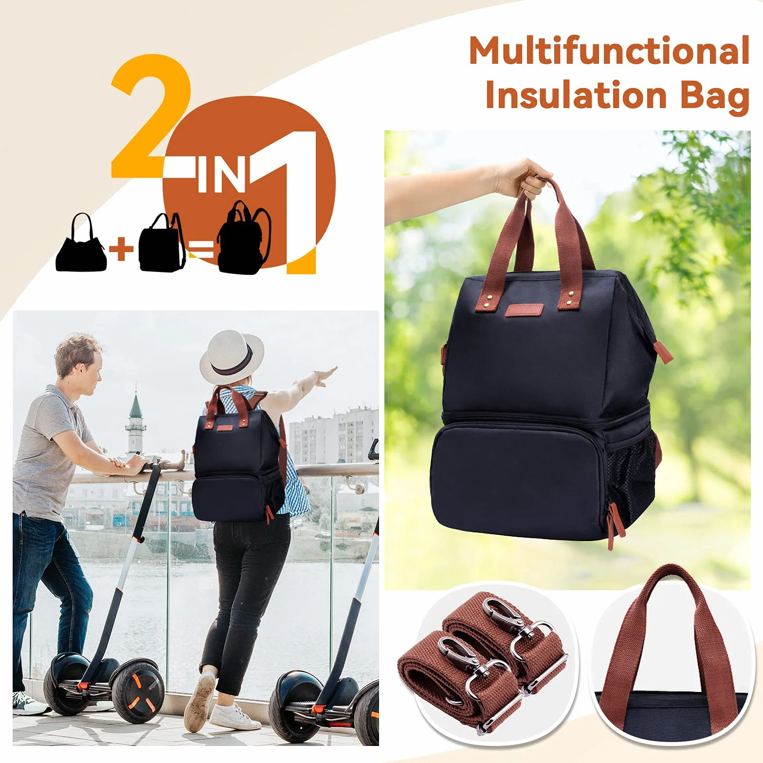 Borsa Zaino Termico 20L Doppio Strato Isoterma Porta Pranzo Nero
