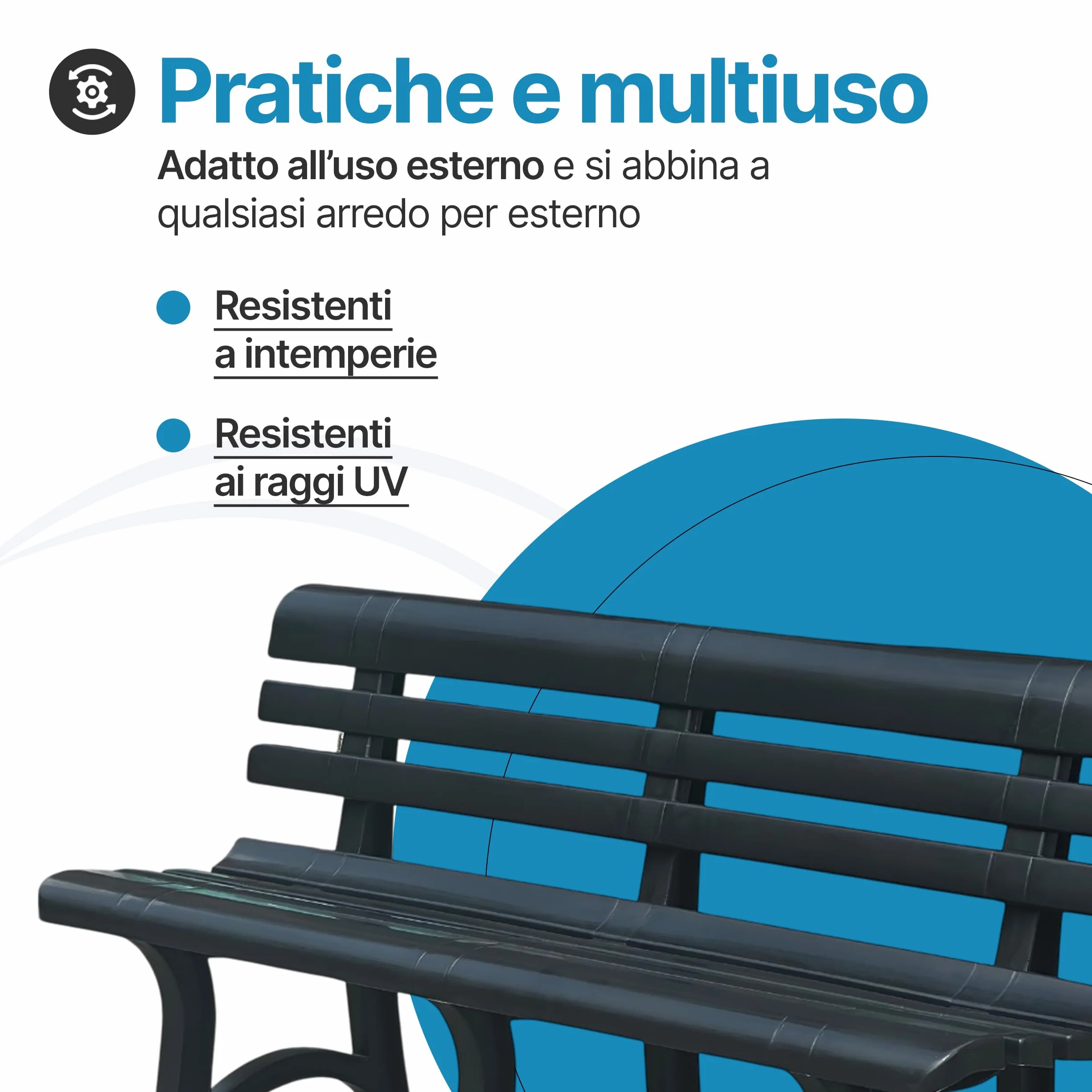 TOMAINO - Panchina Da Giardino In Plastica - Panca da Giardino da 3 o 4 Posti - Panchina da Esterno per Balcone, Terrazzo Veranda - Panca in Plastica New Antracite