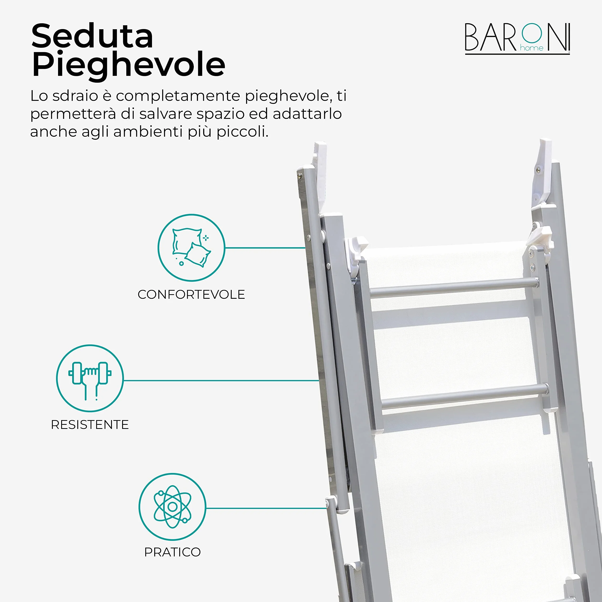 Baroni Home Set 2 Lettini Prendisole in Alluminio con Tetto Parasole, 60x190x35 Bianco