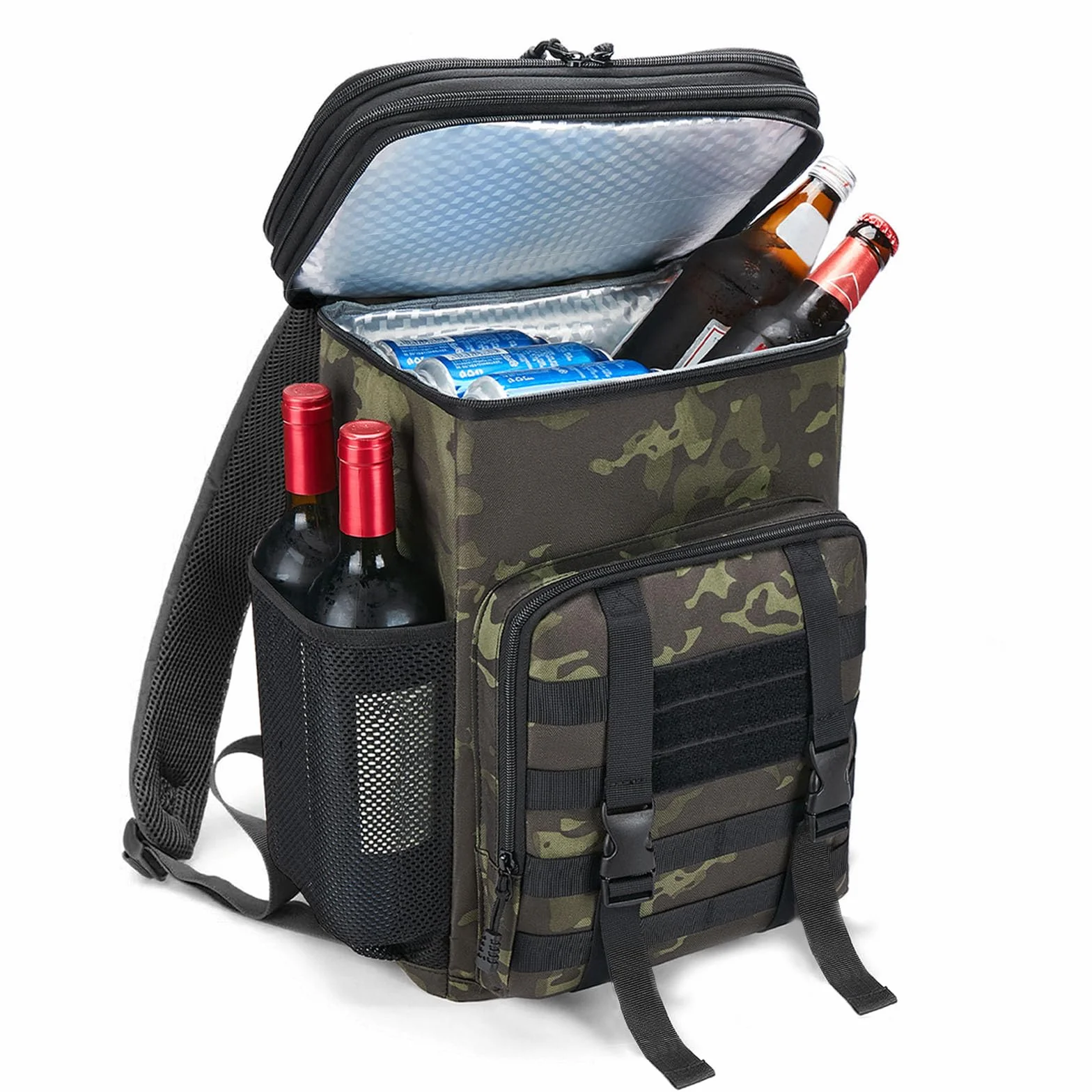Borsa termica zaino 30L borsa frigo grande regolabile isolata picnic campeggio spiaggia Nero mimetico