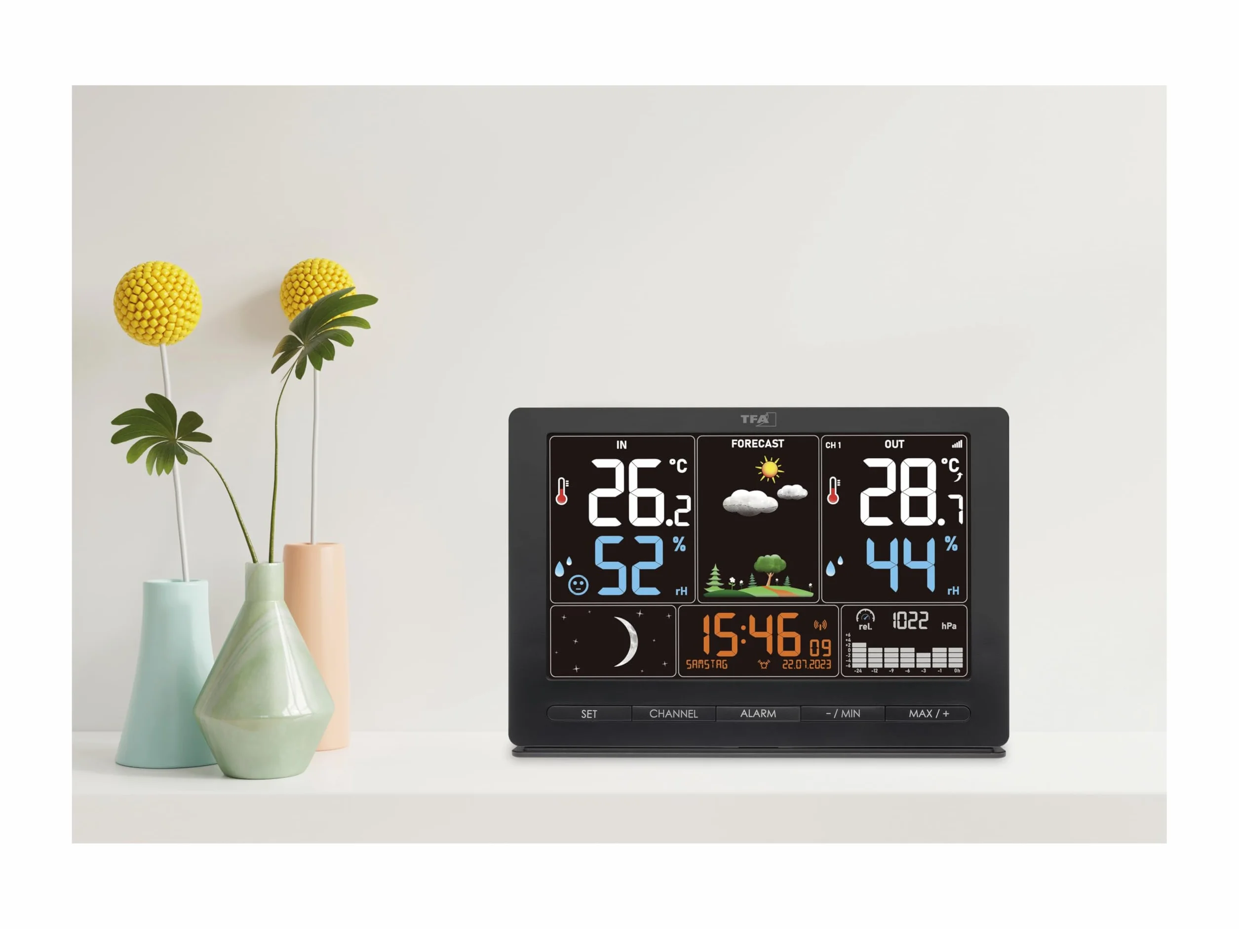 TFA Dostmann Stazione Meteo SEASON 2 con Sensore Esterno, Display Colori, Temperatura e Umidità, Nero