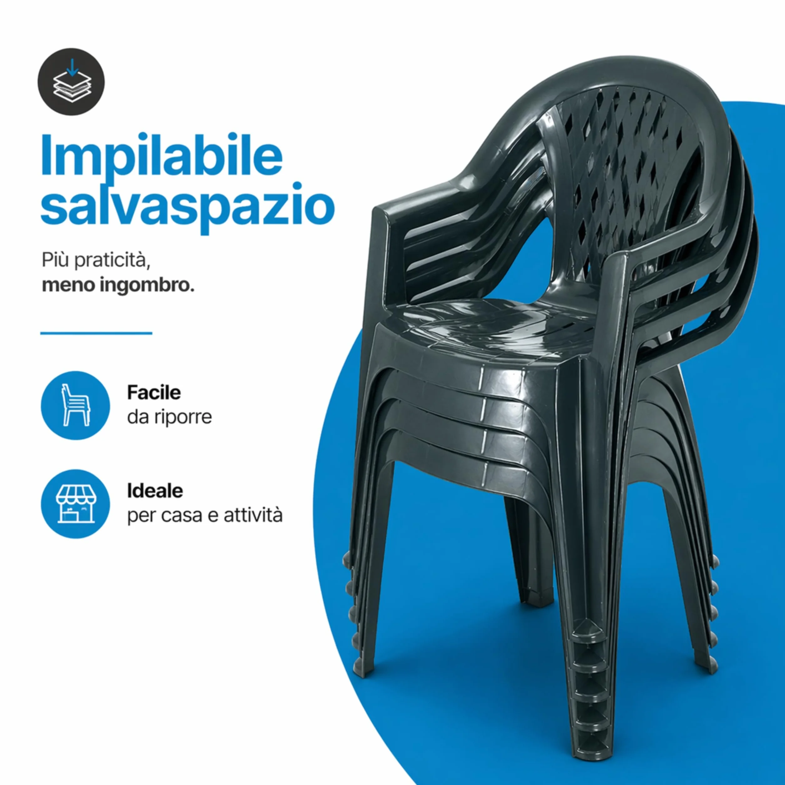 Tomaino Set Tavolo e Sedie da Esterno 6 Posti Plastica Impilabili Antracite