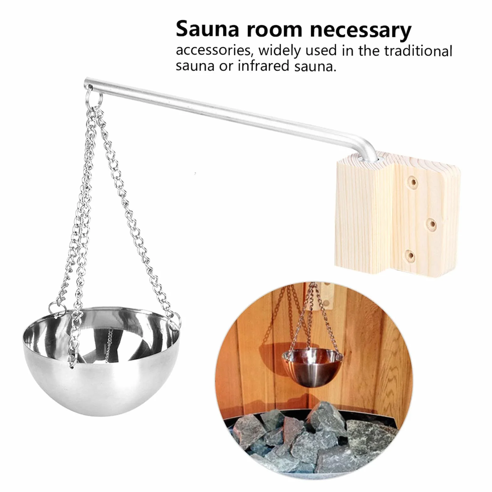 Ciotola per aromi in Acciaio Inossidabile per Sauna, Oli Essenziali con Piastra in Legno e Viti, Tazza Aromaterapia