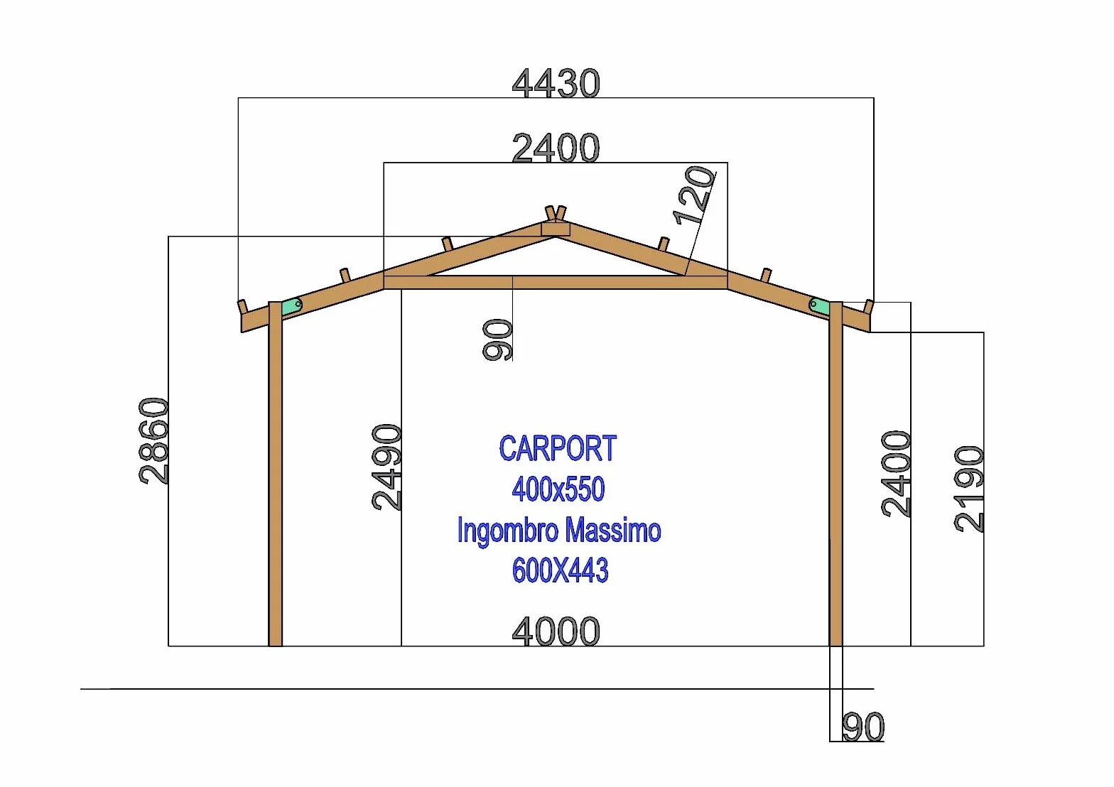 Pergola Carport in legno 400x550 cm pino impregnato Made in Italy