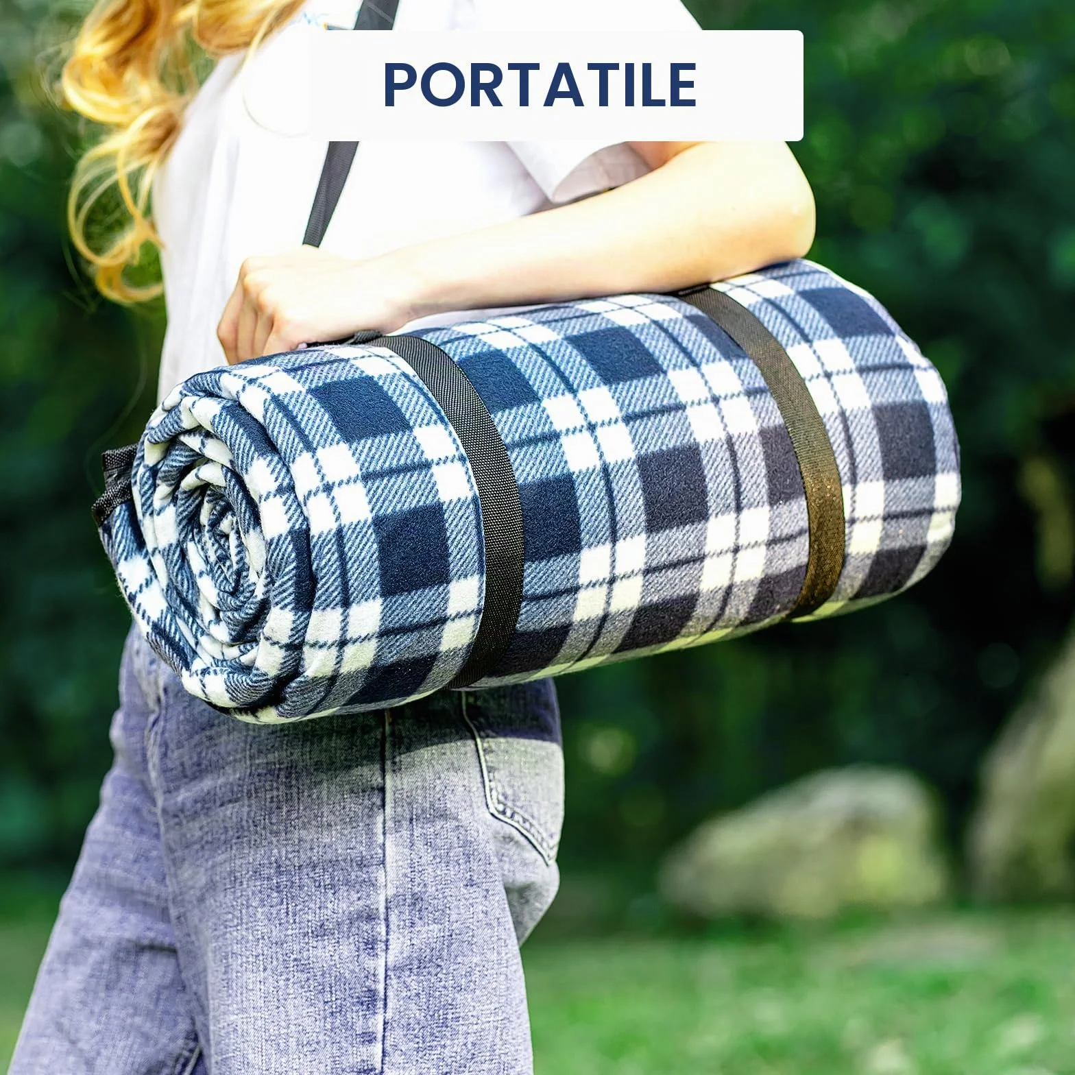 Coperta da Picnic Impermeabile Antisabbia 200x200cm Portatile Pieghevole con Tracolla