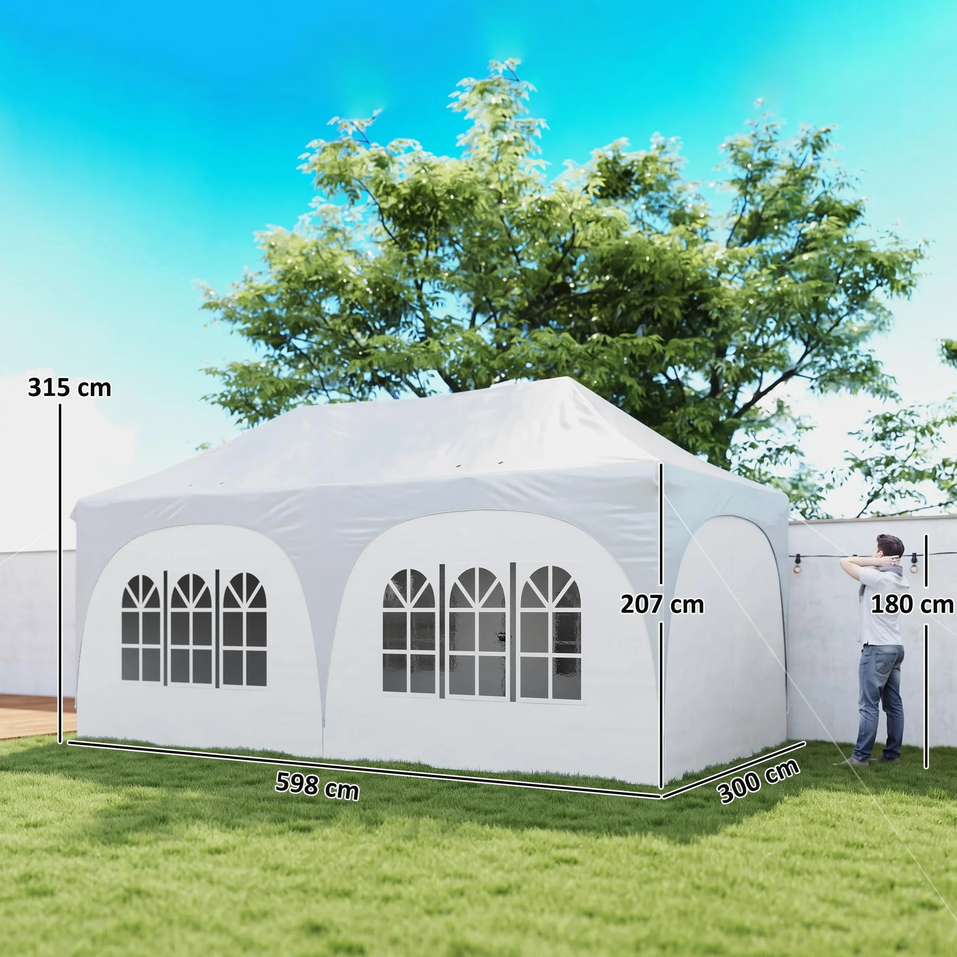 Outsunny Gazebo 3x6 m Pieghevole Pop Up Altezza Regolabile con Pareti Laterali UV30+ per Esterno Grigio Chiaro/Bianco
