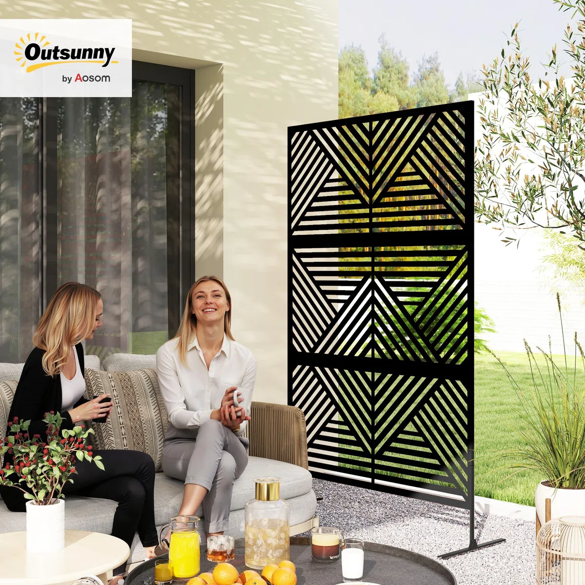 Outsunny Separé Divisorio Decorativo da Esterno Acciaio 122x45x198 cm Nero