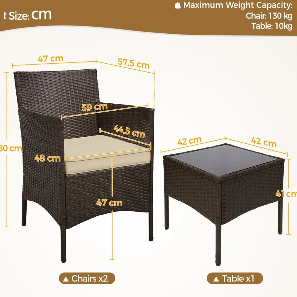 Yaheetech Set Mobili da Giardino 2 Poltrone e 1 Tavolino in Rattan PE Impermeabile Marrone