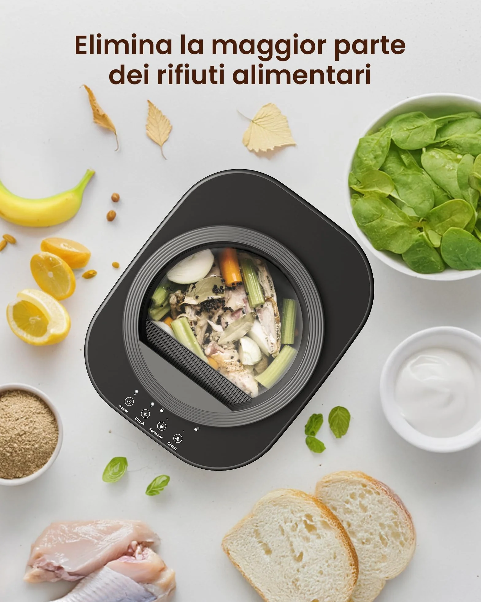 Composter Elettrico da Cucina 4L, Intelligente, Silenzioso, Autopulente, Trasforma Rifiuti in Fertilizzante, Nero