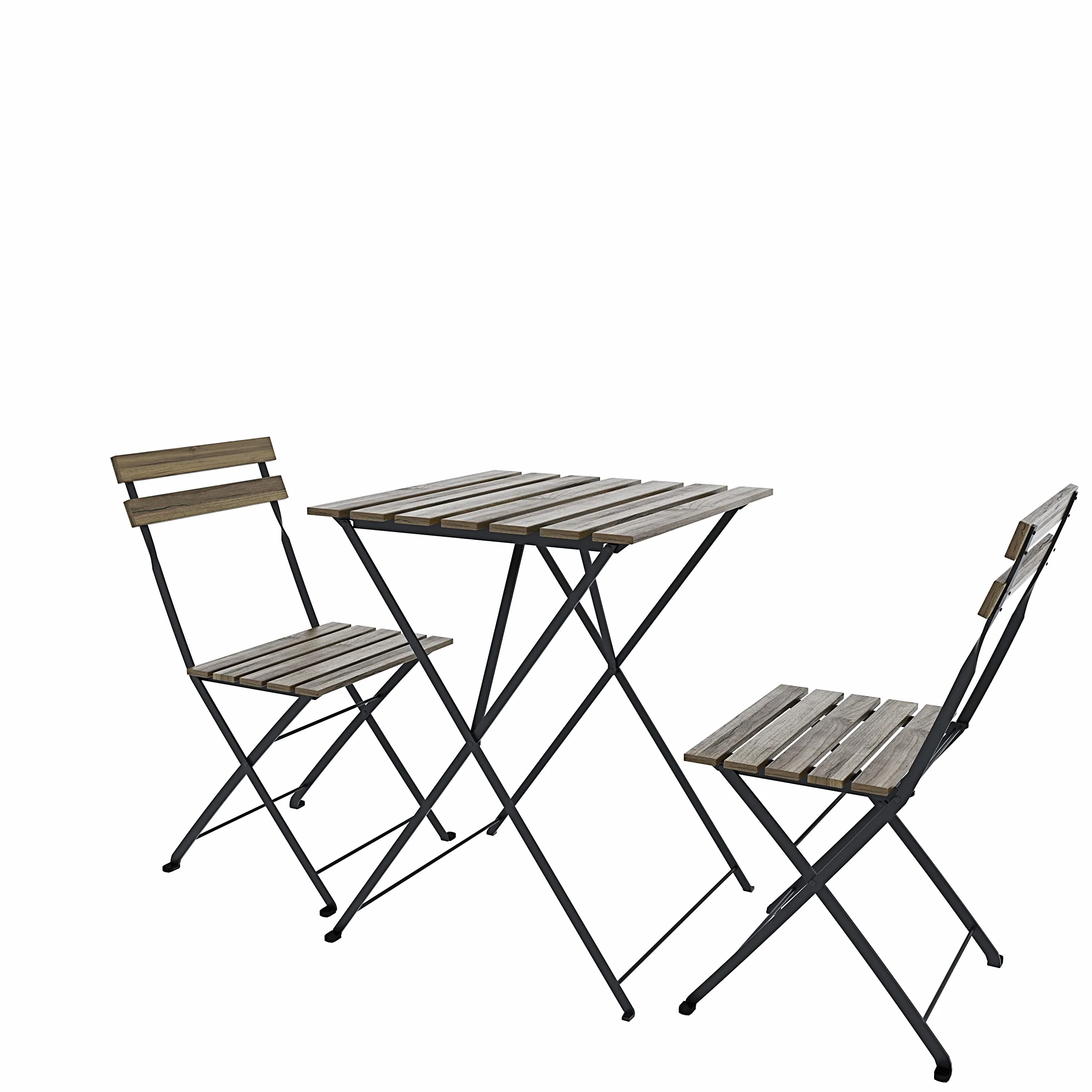 Bistrot Set 2 Krzesła Stolik Składany Legno Acacia Metal Ogród Taras Bistro