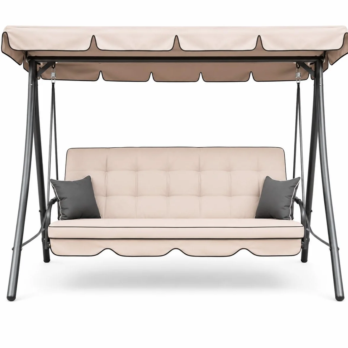 Letto Da Giardino 3 Posti Beige Panama Schienale Reclinabile Tetto Parasole Regolabile Set Cuscini 203 x 115 x 170 cm