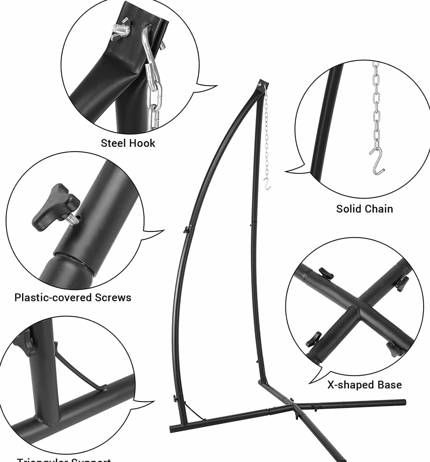 LIFERUN Supporto per Amaca da Giardino, per Amaca Regolabile, Max. 110kg, Supporto per Sedia Amaca in Ferro, per Balcone, Giardino