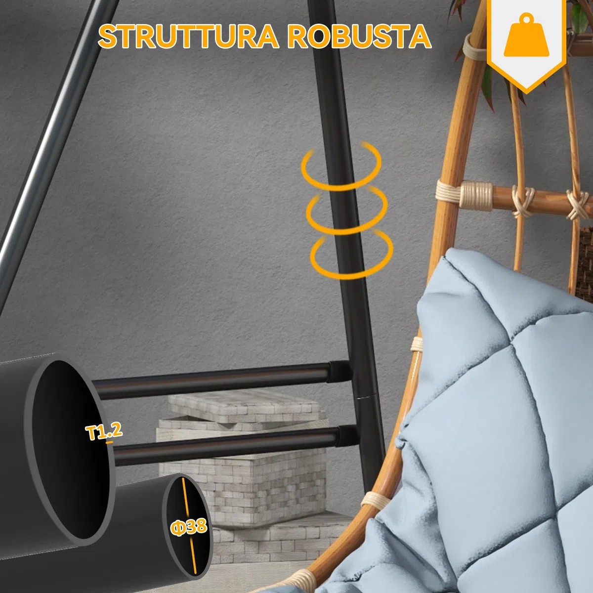 Outsunny Supporto per Amaca e Sedia a Dondolo/a Uovo, Sostegno Amaca in Acciaio con Gambe ad A e Agganci, Facile da Montare, per Esterno ed Interno, 178x143x180 cm, Nero