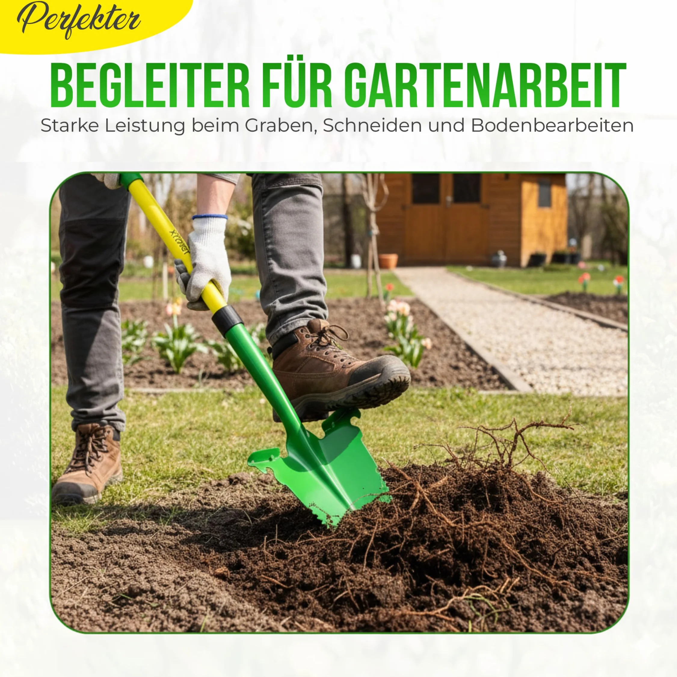 Xforst Vanga da Giardino SZ3 – Vanga con Sega per Radici 114 cm – Lama in Acciaio al Carbonio 25×35 cm – Manico in Fibra di Vetro Giallo con Impugnatura Ergonomica – Attrezzo da Giardinaggio e Outdoor