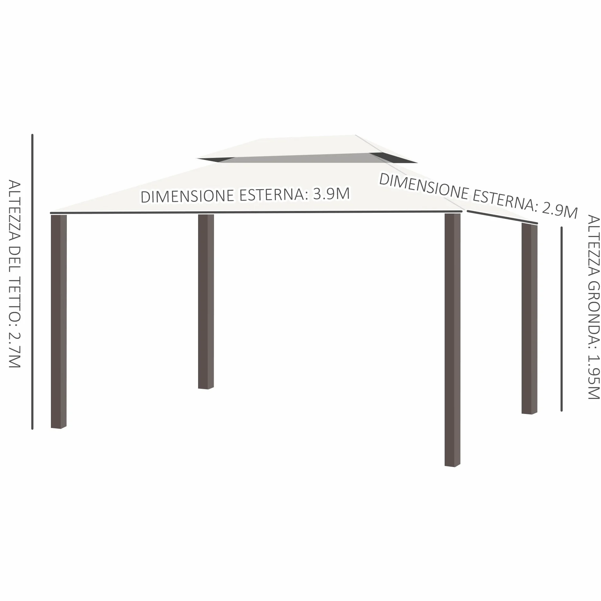Outsunny Gazebo da Giardino 4x3 m con Zanzariera e Tende Parasole, Doppio Tetto, Anti UV, Alluminio, Crema