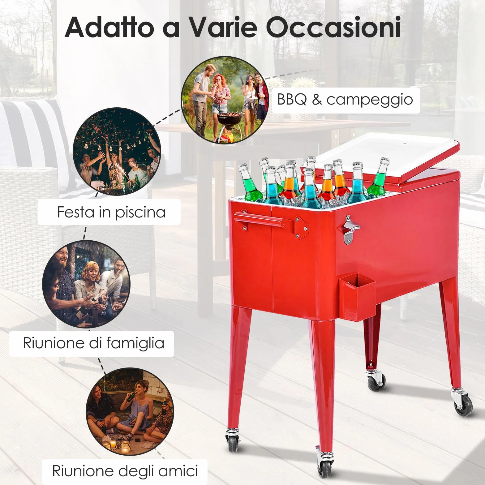 COSTWAY Carrello Portavivande Refrigerante 76L con Ruote Bloccabili e Apribottiglie 79x40x87 cm