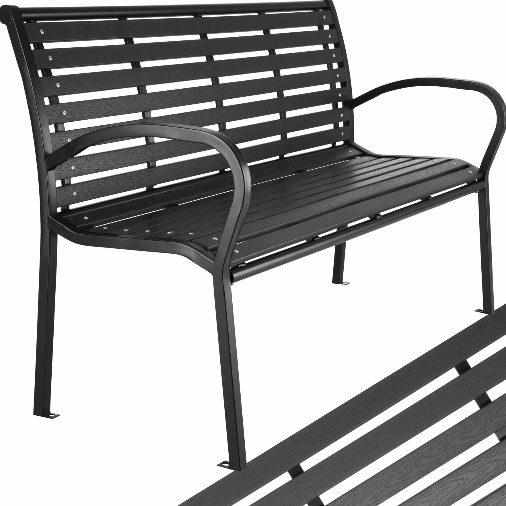 tectake® Panca da Giardino, Panchina da Esterno 3 Posti, Intelaiatura in Acciaio Verniciato, Panca con Schienale, Resistente agli Agenti Atmosferici, 126 x 62 x 81,5cm - Nero