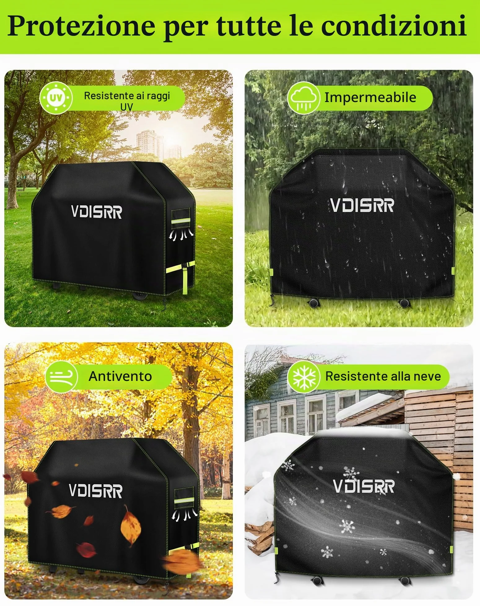 VDISRR Copertura Barbecue da Esterno, Tessuto Oxford 600D Resistente Telo Impermeabile 117 x 66 x 117 cm Copri Barbecue da Esterno per BBQ Grill Antivento UV Polvere Neve