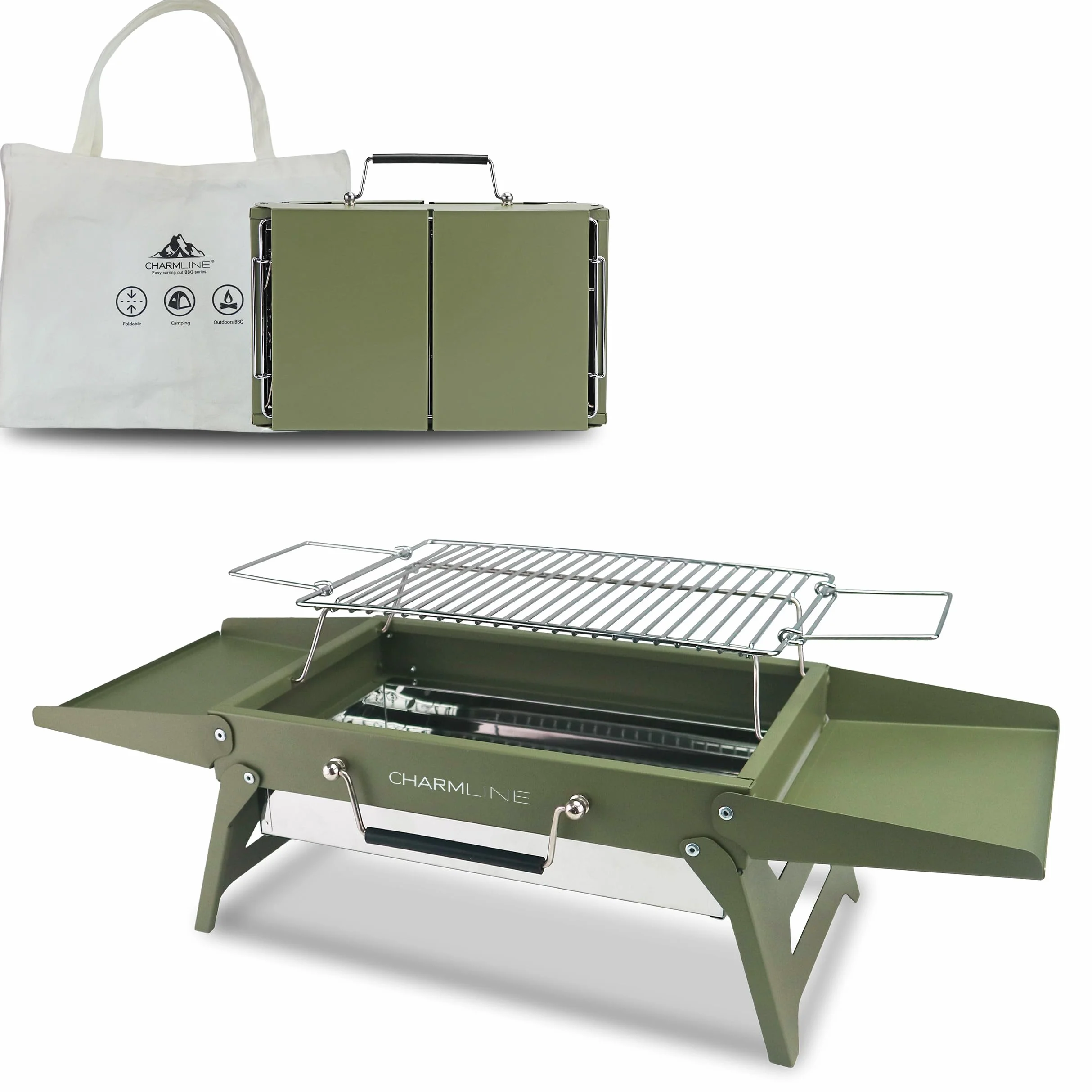 Charmline Griglia a Carbone Portatile Pieghevole 34x23 cm, BBQ Compatta per Campeggio Picnic Giardino