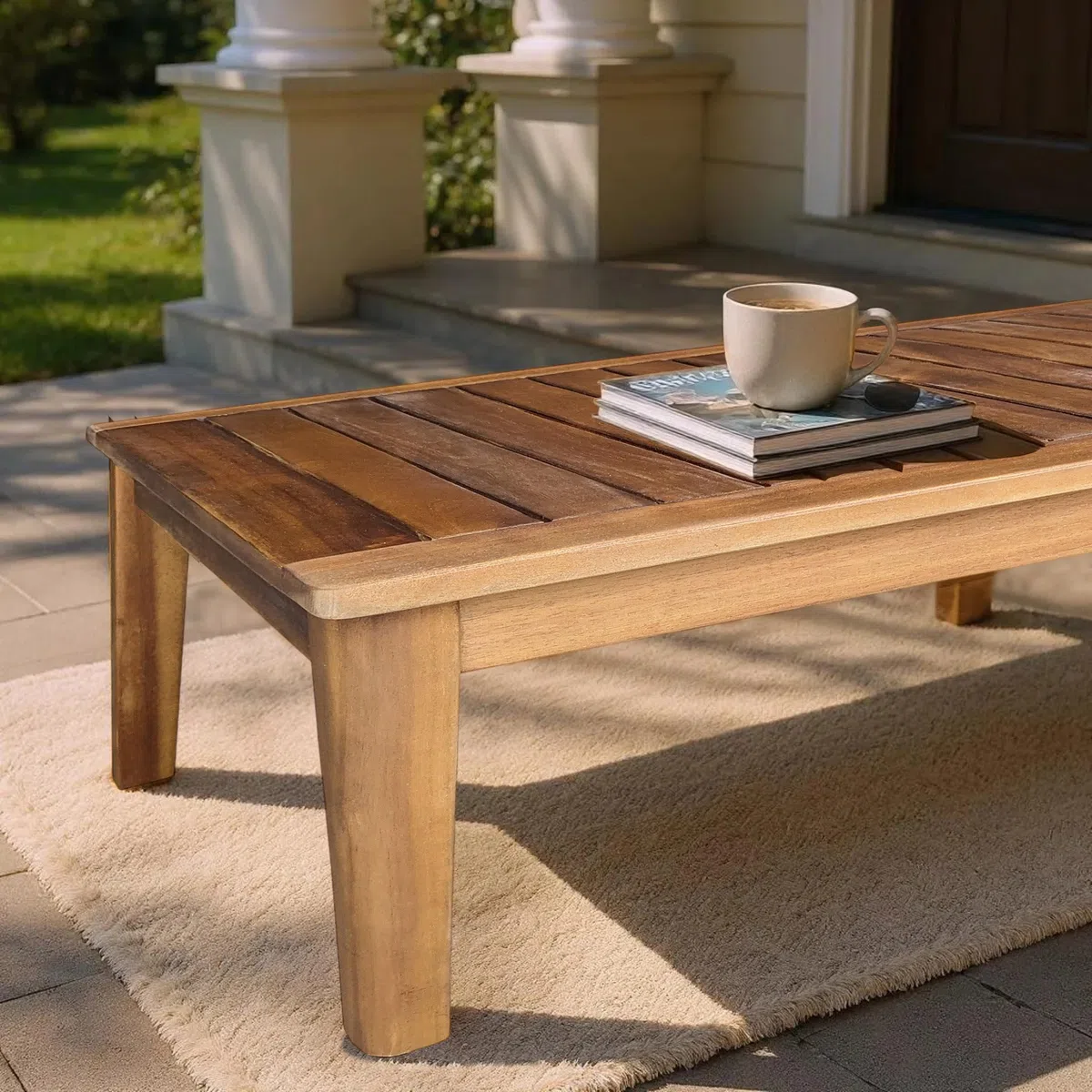 Tavolino da giardino in legno di acacia oliato 80 x 50 cm - Tavolo da salotto in legno massello