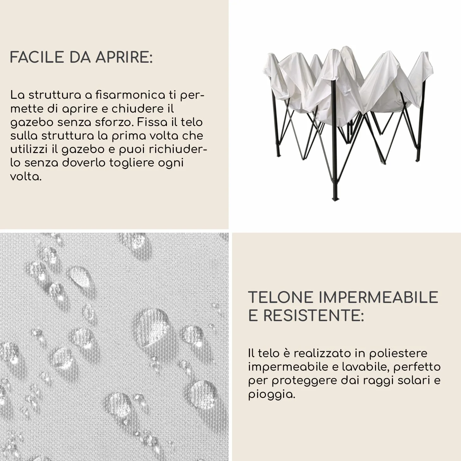 Rebecca Mobili Gazebo Tendone a Fisarmonica 3,1 x 3 x 3 mt Poliestere Metallo Bianco con Custodia e Pesi