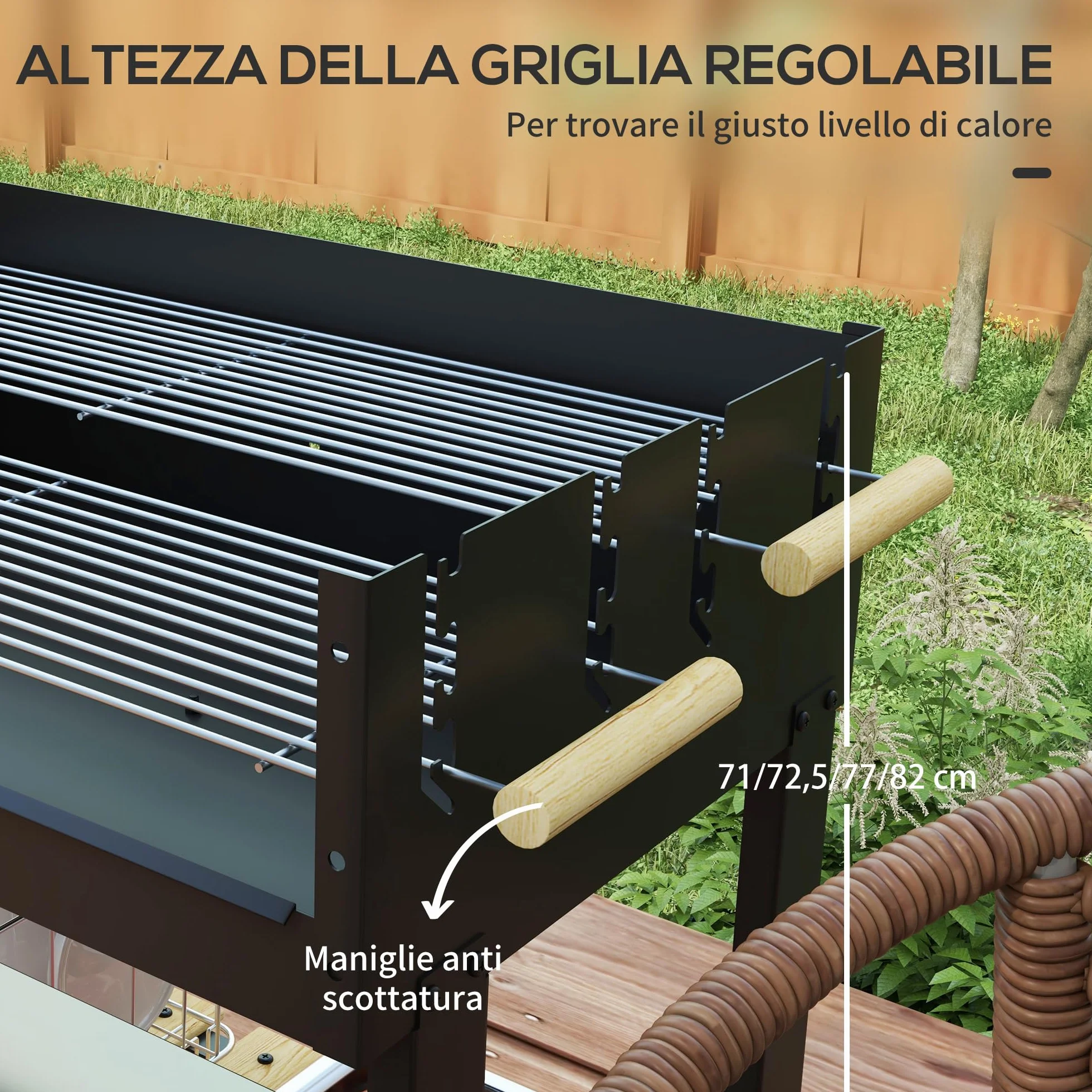 Outsunny Griglia per Barbecue a Carbonella Regolabile 2 Griglie 2 Ripiani Rotelle 113x53.5x82.5 cm Nera