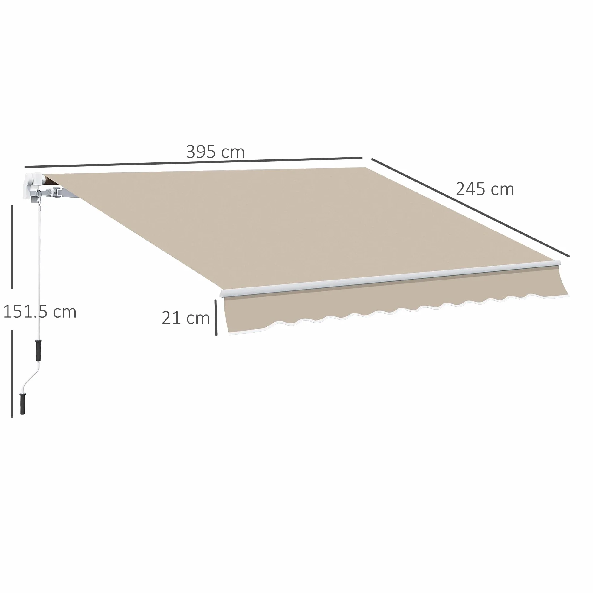 Outsunny Tenda da Sole 4x2.5 m con Braccio Avvolgibile, Tenda Parasole Esterno Alluminio Poliestere 280g/㎡, Protezione UV, Beige