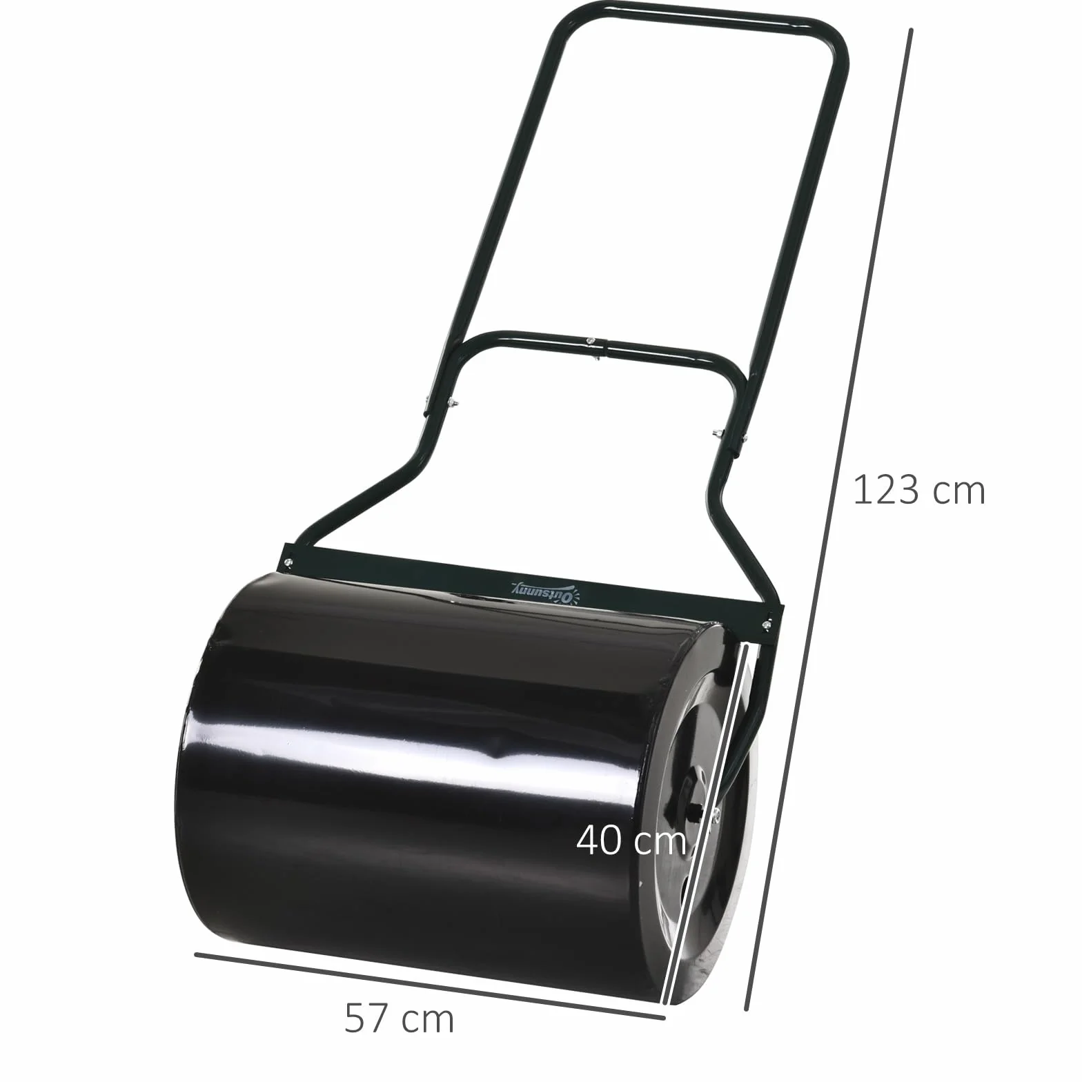 Outsunny Rullo da Giardino in Metallo Impermeabile Nero, Serbatoio Fino 60 Litri (Acqua o Sabbia), 57x40x123cm